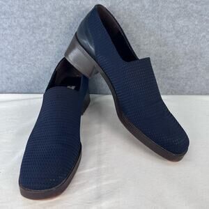 Donald J Pliner Womens 9.5N Navy Brown 1.75" Block Heel Loafer Style Pump Office